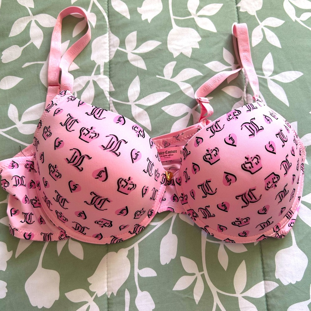 Juicy Couture Pink Bra with Black Logo Print